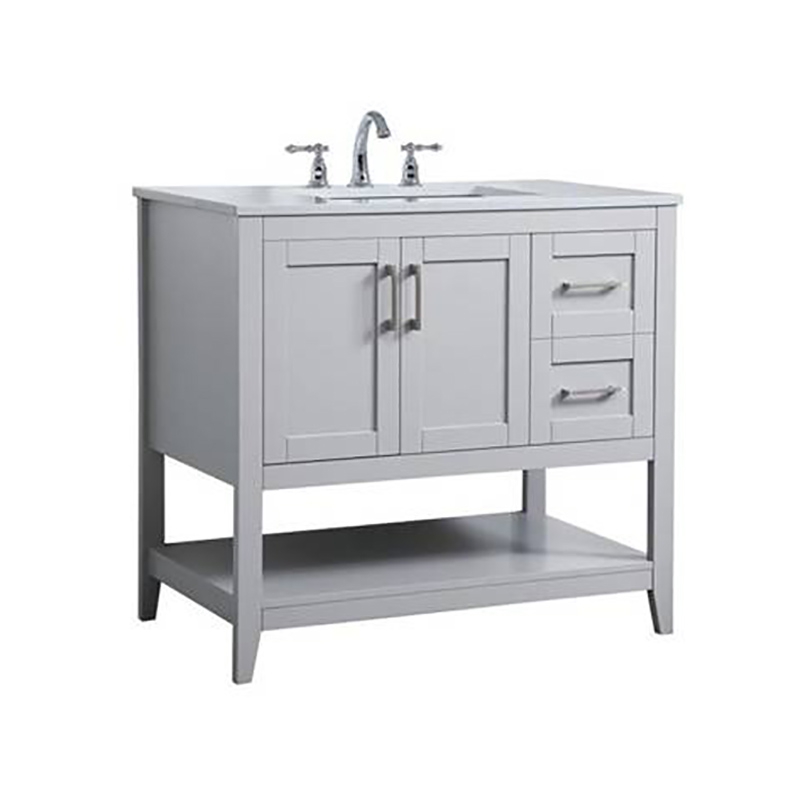 SolidWood Natural Marble Washbasin Bathroom Vanity 36 Inch With Single Under Sink